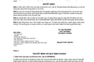 Quyết định 117/2007/QĐ-BQP Định mức dự toán rà phá bom mìn, vật nổ