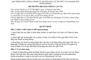 Quyết định 36/2007/QĐ-BGTVT quy định chức năng, nhiệm vụ, quyền hạn và tổ chức Thanh tra hàng không