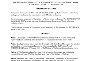 Decision No.117/2007/QD-BQP estimated norm for detection and destruction of boms mines
