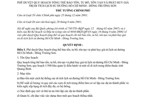 Quyết định 123/2007/QĐ-TTg phê duyệt Quy hoạch tổng thể bảo tồn tu bổ tôn tạo phát huy giá trị di tích lịch sử đường Hồ Chí Minh Đông Trường Sơn