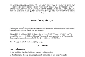 Quyết định 25/2007/QĐ-BXD mẫu văn bản quy định trang phục phù hiệu cấp hiệu biển hiệu phương tiện thiết bị kỹ thuật Thanh tra xây dựng Hà Nội HCM