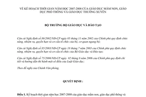 Quyết định 38/2007/QĐ-BGDĐT kế hoạch thời gian năm học 2007-2008 giáo dục mầm non, phổ thông thường xuyên