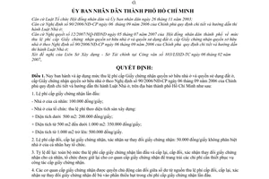 Quyết định 106/2007/QĐ-UBND mức thu lệ phí cấp giấy chứng nhận quyền sở hữu nhà ở quyền sử dụng đất ở, cấp giấy chứng nhận hướng dẫn 90/2006/NĐ-CP