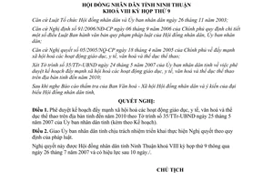 Nghị quyết 04/2007/NQ-HĐND xã hội hoá các hoạt động giáo dục y tế văn hoá thể dục Ninh Thuận 2010