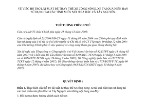 Quyết định 973/QĐ-TTg hỗ trợ lãi suất thay thế xe công nông xe tải quá niên hạn sử dụng tỉnh miền núi phía Bắc Tây Nguyên