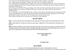 Quyết định 25/2007/QĐ-UBND  qui định quản lý thu phí, lệ phí trên địa bàn thành phố Cần Thơ
