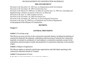 Decree No. 124/2007/ND-CP of July 31, 2007, on management of construction materials.
