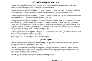 Quyết định 1252/QĐ-BTM 2007 Quy chế quy định trình tự thủ tục đánh giá Giải thưởng xuất khẩu