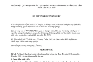 Quyết định 34/2007/QĐ-BCN phê duyệt Quy hoạch phát triển công nghiệp hỗ trợ đến năm 2010 tầm nhìn 2020