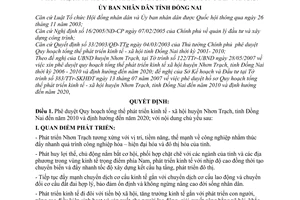 Quyết định 2382/QĐ-UBND phê duyệt quy hoạch tổng thể phát triển kinh tế xã hội huyện Nhơn Trạch tỉnh Đồng Nai đến năm 2010 định hướng 2020