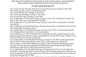 Quyết định 11/2007/QĐ-UBND Quy trình thủ tục cấp Giấy chứng nhận quyền sở hữu nhà ở sử dụng đất nhà ở quận 5