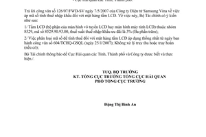 Công văn 10461/BTC-TCHQ xử lý thuế mặt hàng tấm LCD