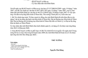 Công văn 1088/TTg-KTTH tạm ứng vốn KH  2008 đầu tư cơ sở hạ tầng của khu kinh tế Nhơn Hội, tỉnh Bình Định