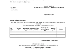 Công văn  2081/BKHCN-XHTN  thống kê chuyên gia Khoa học công nghệ