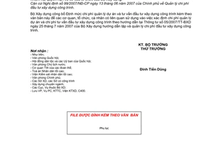 Công văn  1751/BXD-VP  công bố Định mức chi phí quản lý dự án và tư vấn đầu tư xây dựng công trình