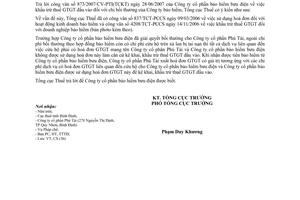 Công văn 3287/TCT-CS khấu trừ thuế GTGT đầu vào  chi bồi dưỡng bảo hiểm