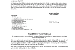 Công văn  1781/BXD-VP  công bố định mức dự toán Xây dựng công trình –Phần thí nghiệm điện đường dây và trạm biến áp