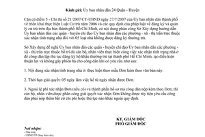 Công văn  6332/SXD-CCQND xác nhận tình trạng nhà ở  lập thủ tục đăng ký hộ khẩu thường trú Hồ Chí Minh theo Luật Cư trú 2006