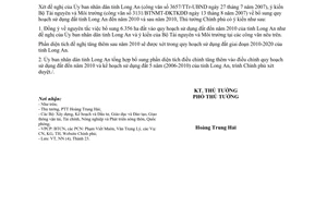 Công văn 1214/TTg-NN  bổ sung quy hoạch sử dụng đất tỉnh Long An đến 2010