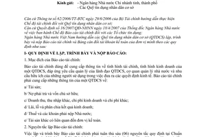 Công văn 9574/NHNN-KTTC chế độ Báo cáo tài chính Quỹ tín dụng nhân dân