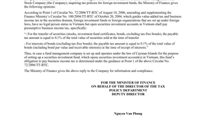 Official Dispatch No. 11575/BTC-CST of August 29, 2007, regarding tax applicable to foreign securities investment funds