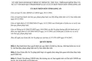 Quyết định 39/2007/QĐ-UBND trình tự thủ tục thời hạn kiểm tra xử lý văn bản QPPL