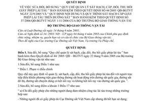 Quyết định 37/2007/QĐ-BGTVT quản lý sát hạch cấp đổi thu hồi giấy phép lái tàu sửa đổi quyết định 44/2005/ QĐ-BGTVT