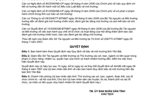 Quyết định 1142/2007/QĐ-UBND  bảo vệ môi trường tỉnh Yên Bái