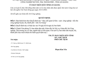 Quyết định 37/2007/QĐ-UBND Quy chế quản lý Khu cụm công nghiệp tiểu thủ công nghiệp huyện, thị, thành phố tỉnh An Giang