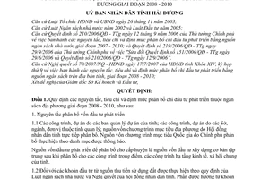Quyết định 2849/2007/QĐ-UBND nguyên tắc, tiêu chí và định mức phân bổ chi đầu tư phát triển ngân sách địa phương