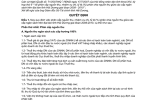 Quyết định 2847/2007/QĐ-UBND phân cấp nguồn thu, nhiệm vụ chi, tỷ lệ (%) phân chia nguồn thu giữa các cấp ngân sách