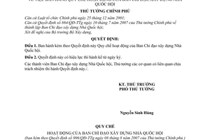 Quyết định 996/QĐ-TTg quy chế hoạt động ban chỉ đạo xây dựng nhà quốc hội