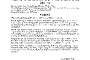 Nghị định 09/NĐ-CP chuyển Tổng cục Du lịch vào Bộ Văn hóa, Thể thao và Du lịch