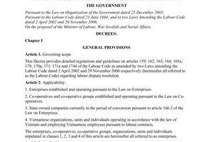 Decree  No. 133/2007/ND-CP of August 8, 2007, providing detailed regulations and guidelines on the laws amending the Labour Code regarding Labour dispute resolution.