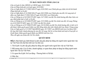 Quyết định 50/2007/QĐ-UBND lệ phí cấp giấy phép lao động cho người nước ngoài làm việc tại Việt Nam trên địa bàn tỉnh Lào Cai