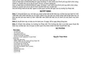 Quyết định 41/2007/QĐ-BGDĐT công bố Danh mục văn bản quy phạm pháp luật từ năm 1999 đến 2005 hết hiệu lực