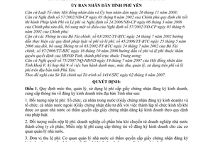 Quyết định 1431/2007/QĐ-UBND  mức thu lệ phí cấp giấy chứng nhận đăng ký kinh