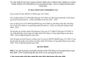 Quyết định 2530/QĐ-UBND 2007 quy hoạch phát triển Bưu chính Viễn thông Công nghệ thông tin Đồng Nai 2006 2010