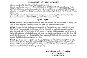 Quyết định 10/2007/QĐ-UBND Bảng đơn giá thuê đất, mặt nước tỉnh Điện Biên