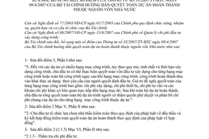 Thông tư 98/2007/TT-BTC hướng dẫn quyết toán dự án hoàn thành thuộc nguồn vốn Nhà nước sửa đổi 33/2007/TT-BTC