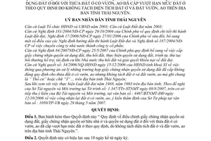 Quyết định 1597/2007/QĐ-UBND quy định điều chỉnh cấp đổi giấy chứng nhận quyền sử dụng đất nhà ở vượt hạn mức đất  tỉnh Thái Nguyên