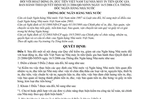 Quyết định 36/2007/QĐ-NHNN sửa đổi Quy chế kiểm tra giám sát NNHN hoạt động in đúc tiền Việt Nam Nhà máy In tiền Quốc gia 21/2006/QĐ-NHNN