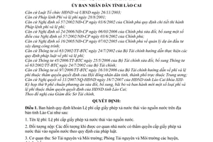 Quyết định 60/2007/QĐ-UBND  lệ phí cấp giấy phép xả nước thải vào nguồn nước trên địa bàn tỉnh Lào Cai