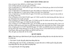 Quyết định 62/2007/QĐ-UBND lệ phí cấp giấy phép hoạt động điện lực trên địa bàn tỉnh Lào Cai