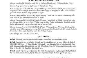 Quyết định 33/2007/QĐ-UBND Quy định thu phí qua phà Cao Lãnh