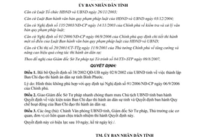 Quyết định 38/2007/QĐ-UBND hủy bỏ quyết định 38/2002/QĐ-UB Bình Phước