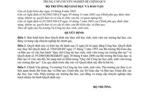Quyết định 42/2007/QĐ-BGDĐT Quy chế học sinh, sinh viên trường đại học, cao đẳng trung cấp chuyên nghiệp hệ chính quy