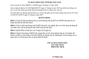 Quyết định 30/2007/QĐ-UBND xếp loại đường tỉnh lộ cước vận tải đường bộ 2007 Quảng Nam