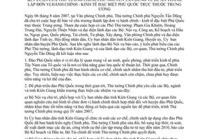 Thông báo 150/TB-VPCP kết luận Thủ tướng Chính phủ Nguyễn Tấn Dũng Đề án thành lập đơn vị hành chính kinh tế đặc biệt Phú Quốc thuộc Trung ương