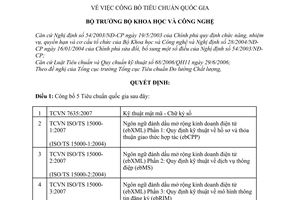 Quyết định 1670/QĐ-BKHCN công bố tiêu chuẩn Quốc gia TCVN 2007 Ngôn ngữ đánh dấu mở rộng kinh doanh điện tử ebXML